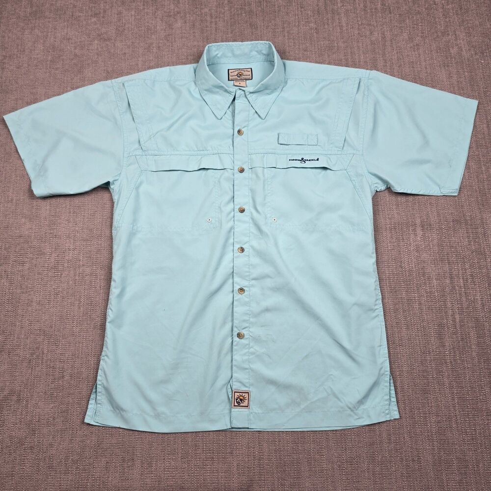 Hook & Tackle Fishing Shirt Mens Small Blue Short Sleeve Vented Sun Protection